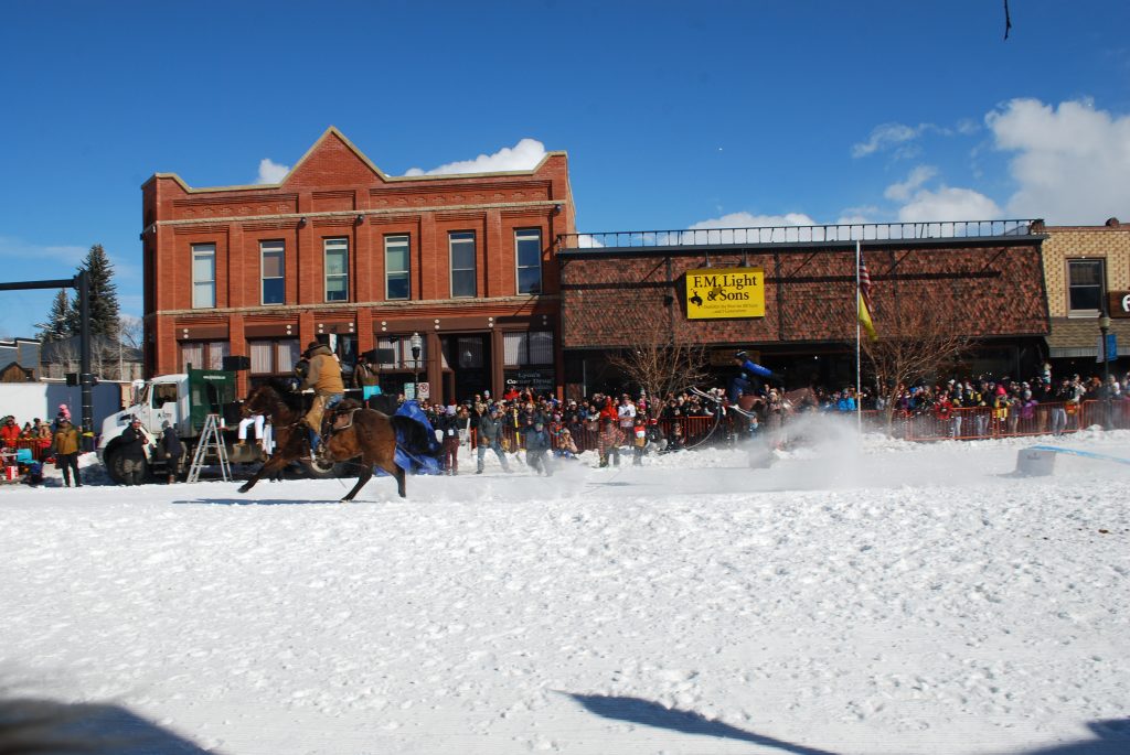 Kid's ski jump on the downtown main street