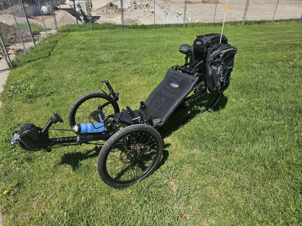 Tom's Electric assist, three-wheeled recumbent trike